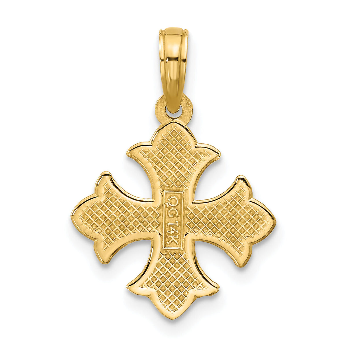 14K Polished Beaded  Fleur de Lis Cross Pendant-D5731