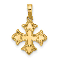 14K Polished Beaded  Fleur de Lis Cross Pendant-D5731