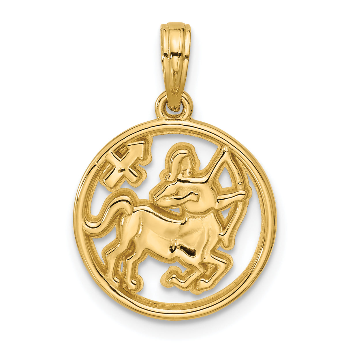 14k Polished Round Sagittarius Pendant-D5734