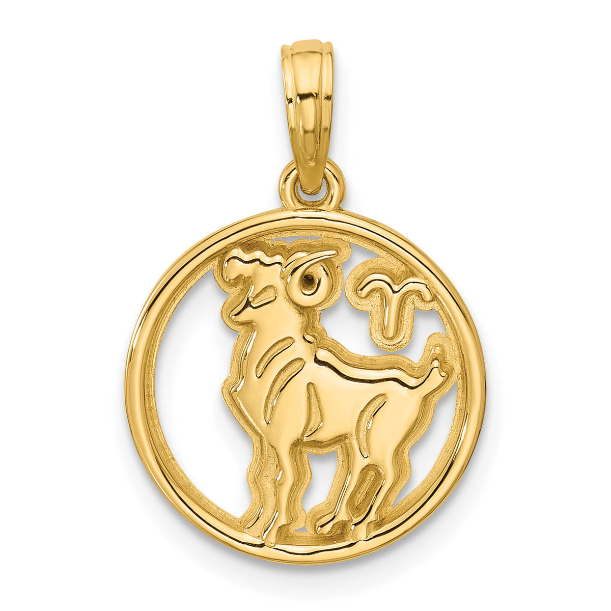 14K Polished Round Aries Pendant-D5740