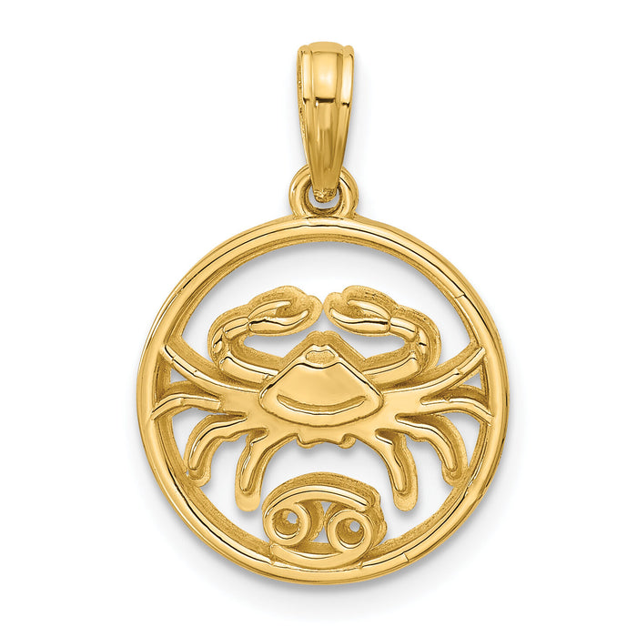 14K Polished Round Cancer Pendant-D5741