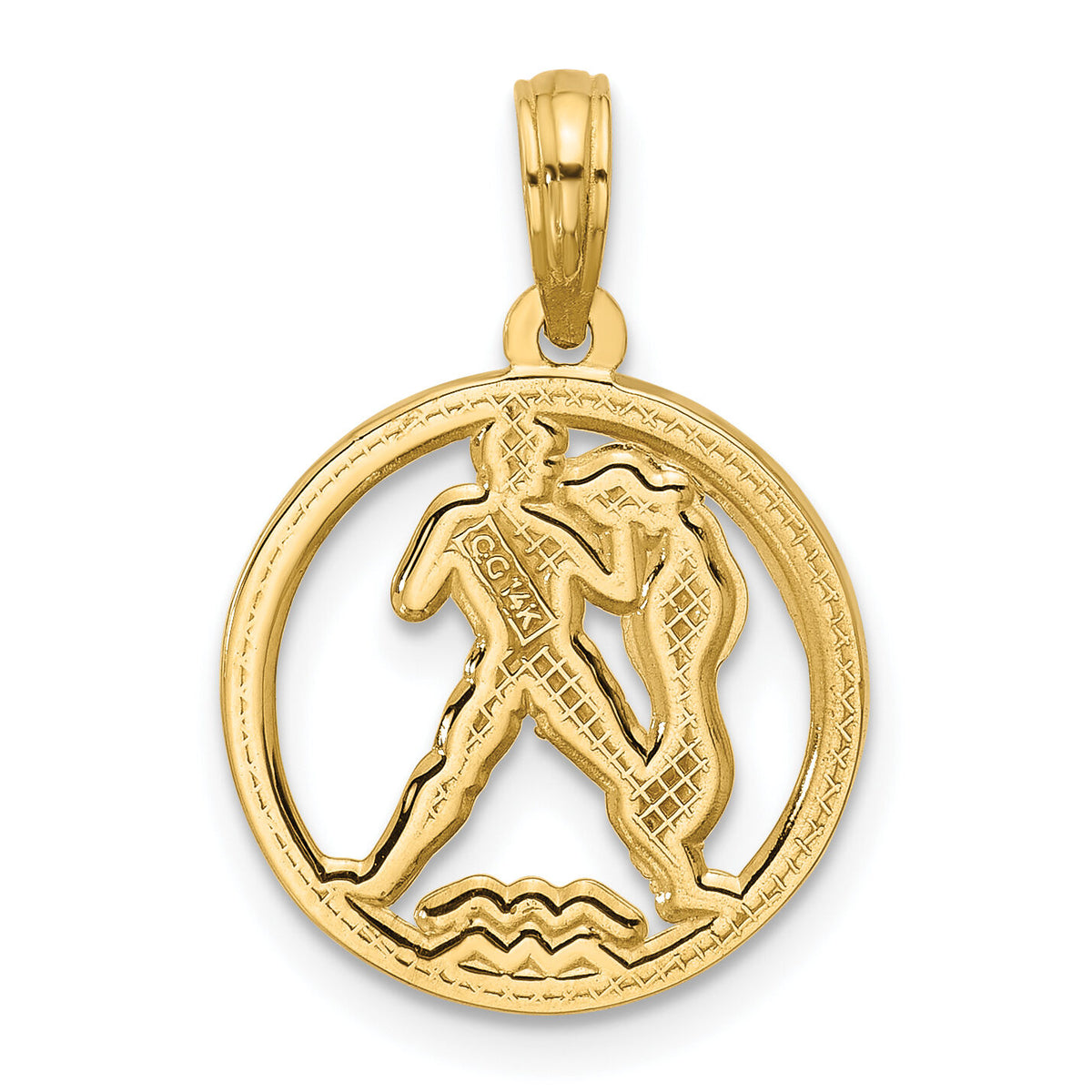 14K Polished Round Aquarius Pendant-D5743