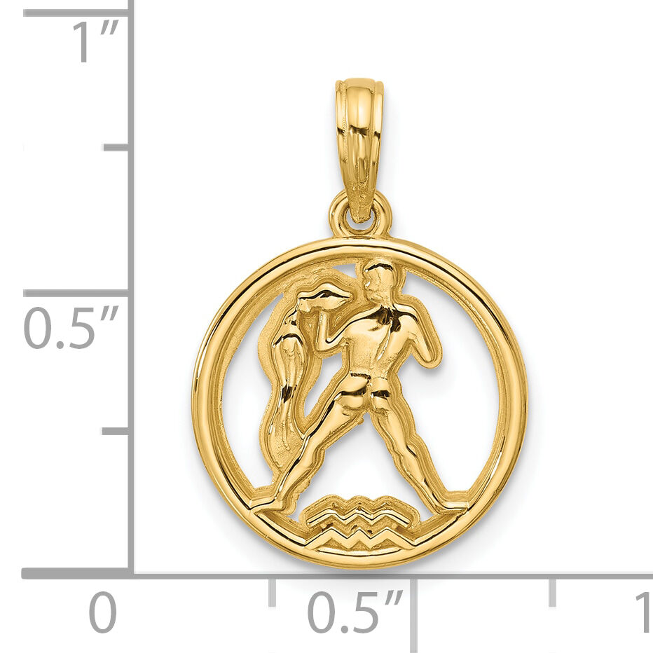 14K Polished Round Aquarius Pendant-D5743