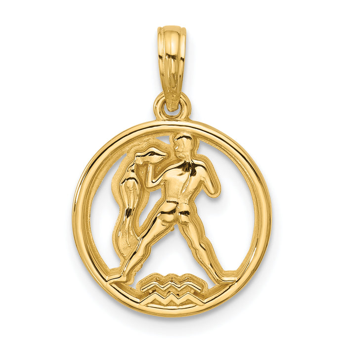 14K Polished Round Aquarius Pendant-D5743