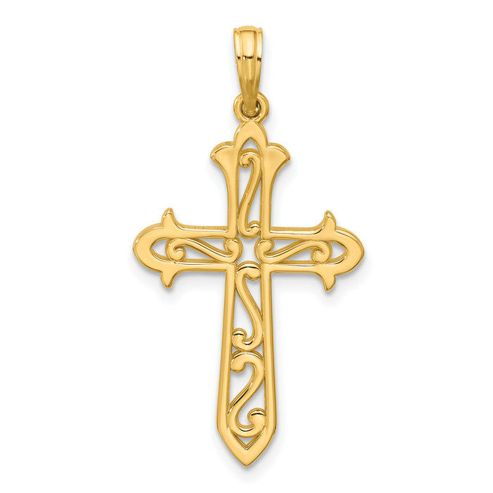 14K Polished Cross Pendant-D5744
