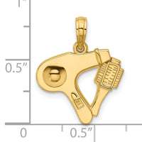 14K Polished Blow Dryer and Curl Brush Pendant-D5745