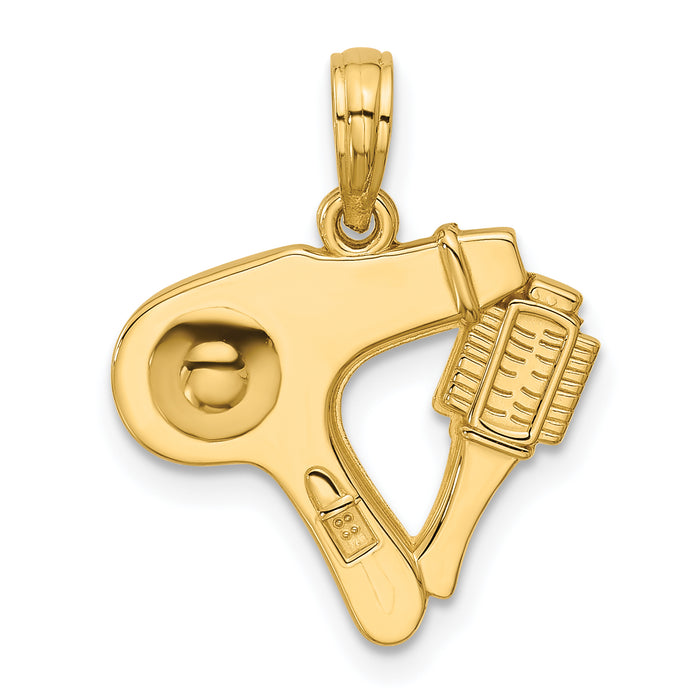 14K Polished Blow Dryer and Curl Brush Pendant-D5745