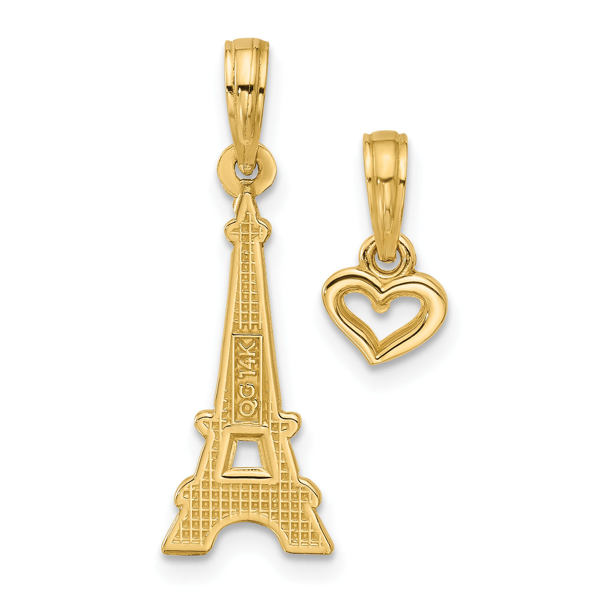 14K Polished and Satin Eiffel Tower with Separate Heart Pendant Set-D5746