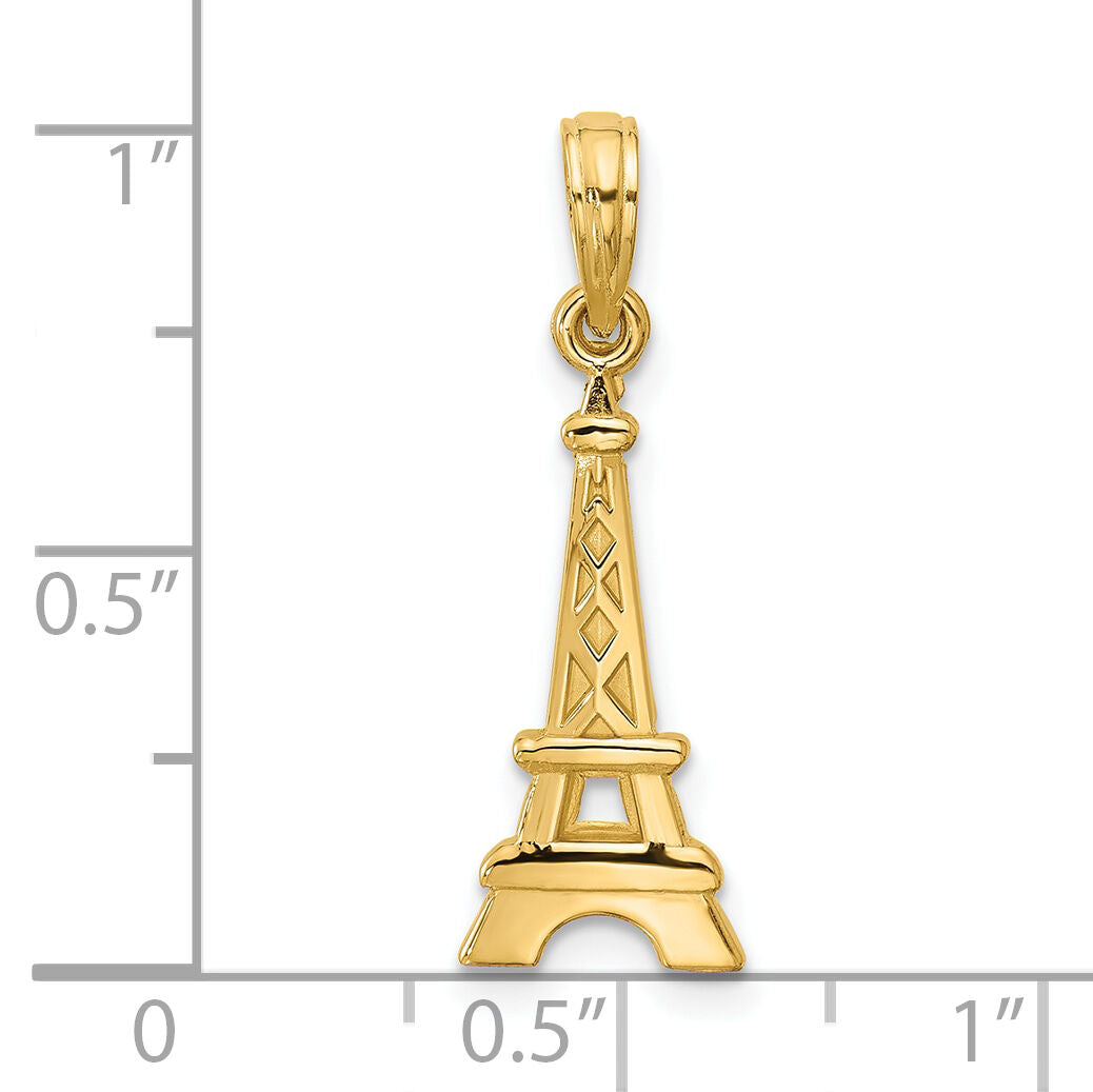 14K Polished and Satin Eiffel Tower with Separate Heart Pendant Set-D5746