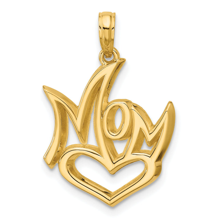 14K Polished Mom And Heart Pendant-D5747