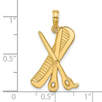 14K Polished Textured Scissor and Comb Pendant-D5748