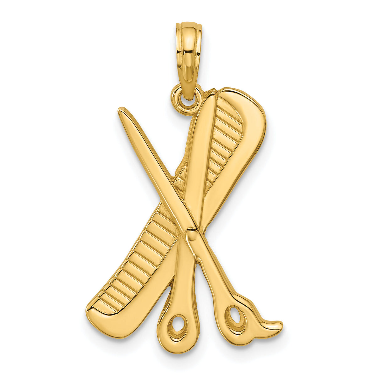 14K Polished Textured Scissor and Comb Pendant-D5748