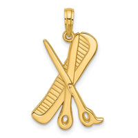 14K Polished Textured Scissor and Comb Pendant-D5748