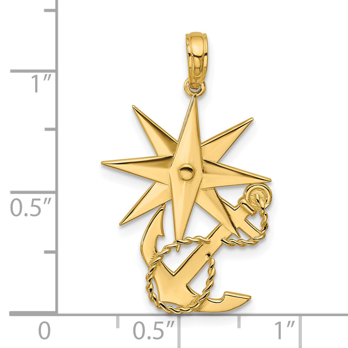 14K Polished Compass And Anchor with Rope Pendant-D5750