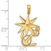 14K Polished Compass And Anchor with Rope Pendant-D5750