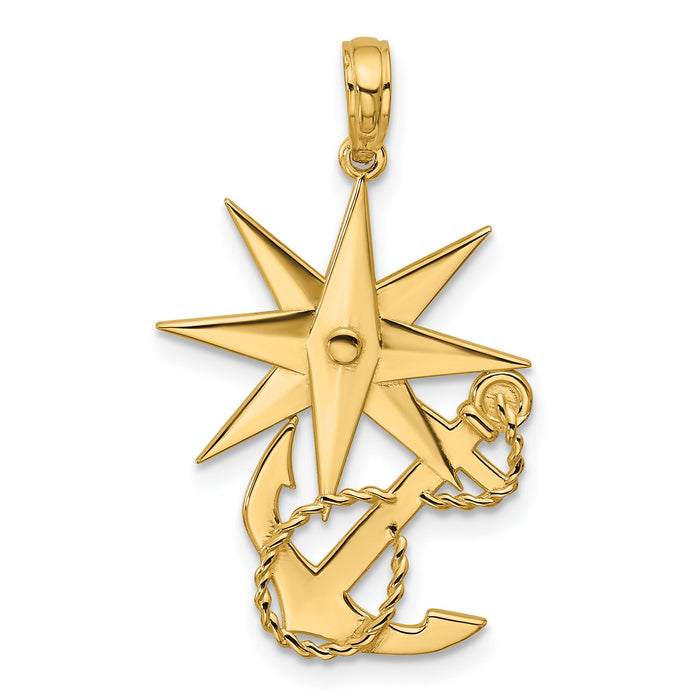 14K Polished Compass And Anchor with Rope Pendant-D5750