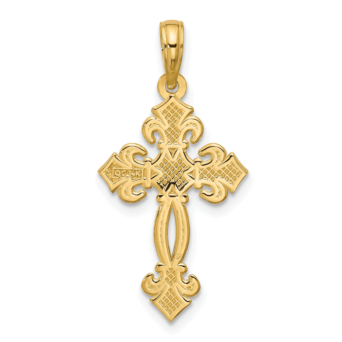 14K Polished Fancy Textured Cross Pendant-D5751