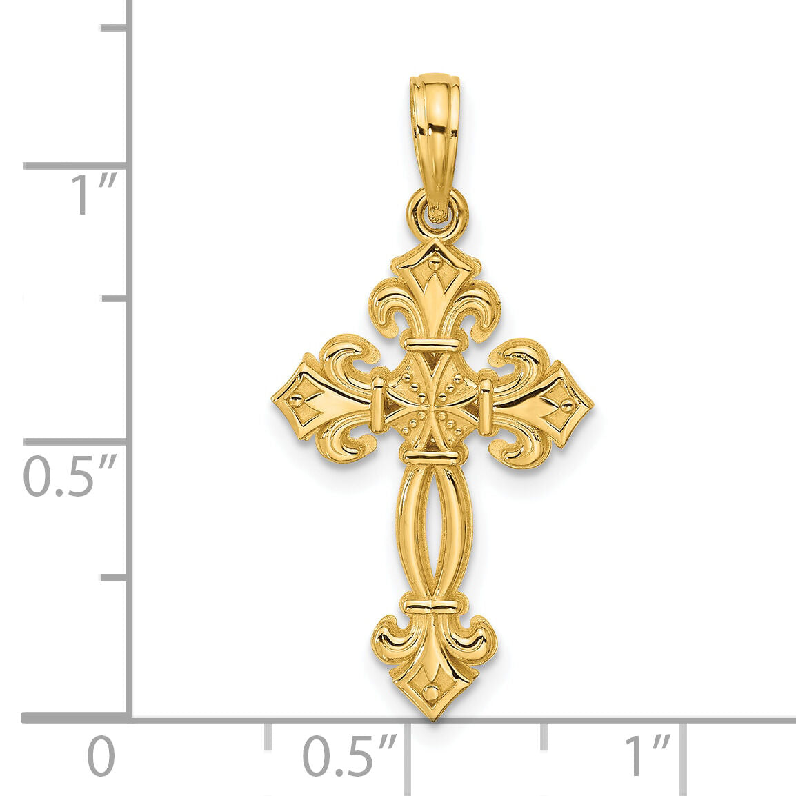 14K Polished Fancy Textured Cross Pendant-D5751