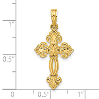 14K Polished Fancy Textured Cross Pendant-D5751