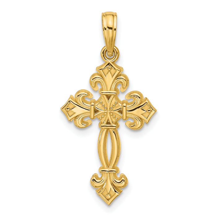 14K Polished Fancy Textured Cross Pendant-D5751