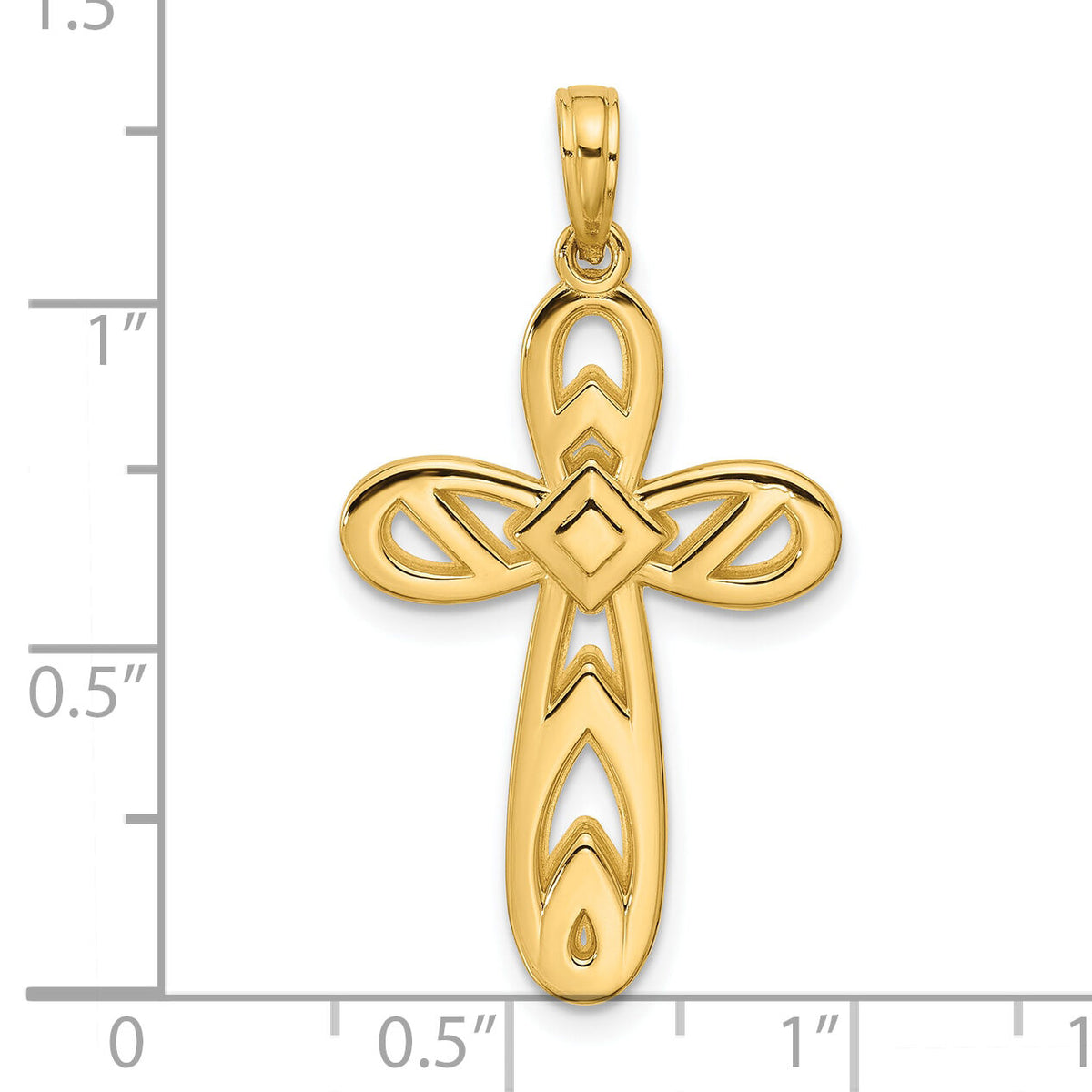 14K Polished Rounded Cross Pendant-D5752