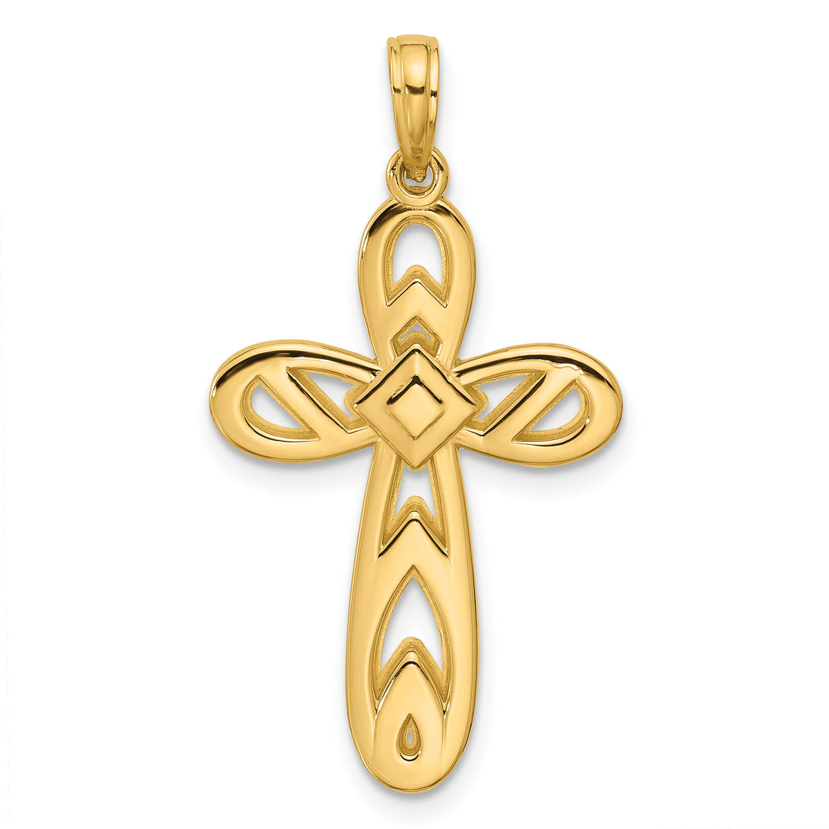 14K Polished Rounded Cross Pendant-D5752