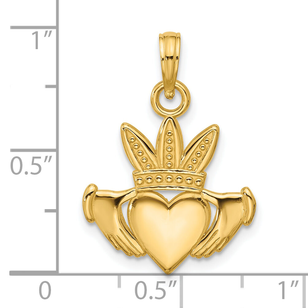 14K Polished Heart Crown Pendant-D5753