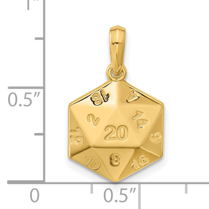 14K Polished D20 Twenty-sided Dice Pendant-D5754