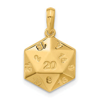 14K Polished D20 Twenty-sided Dice Pendant-D5754