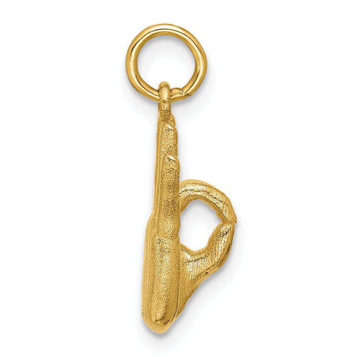 14K American Sign Language Alphabet Fingerspelling Sign F Pendant-D5808F