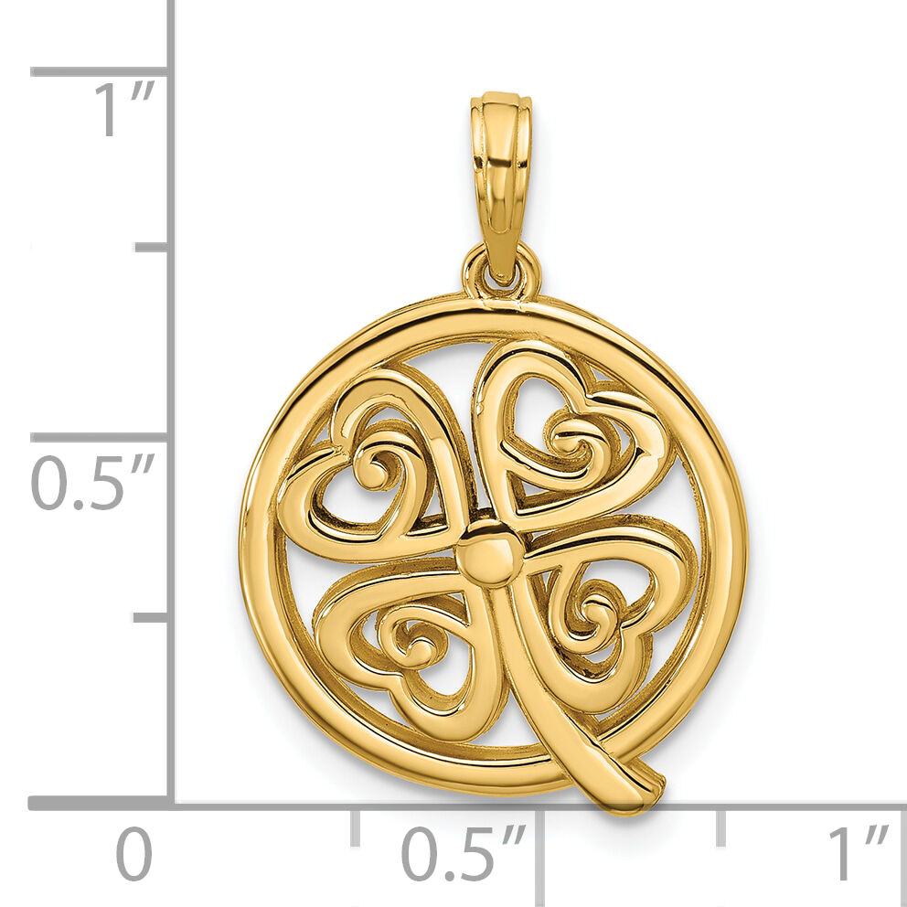 14K Polished Four Leaf Clover Pendant-D5845