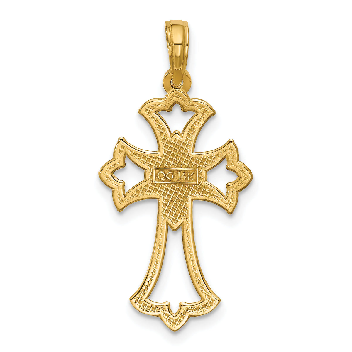 14K Polished Fleur De Lis Cross Pendant-D5848