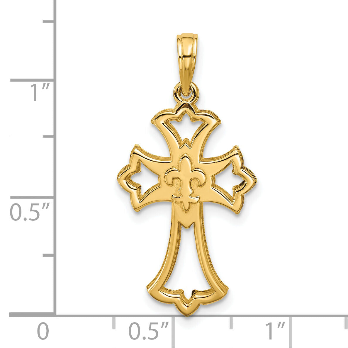 14K Polished Fleur De Lis Cross Pendant-D5848
