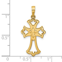 14K Polished Fleur De Lis Cross Pendant-D5848
