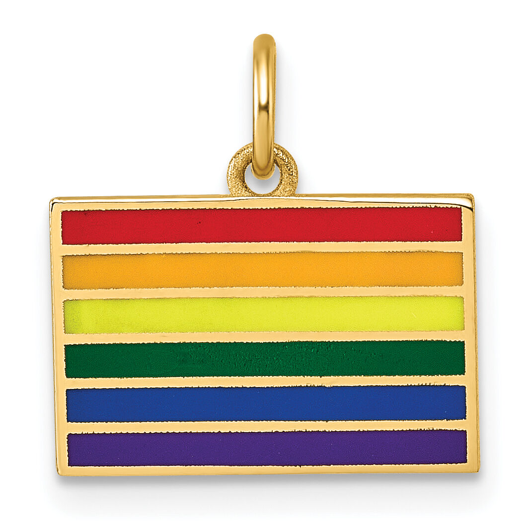 14K Polished Enameled Rainbow Flag Pendant-D5865