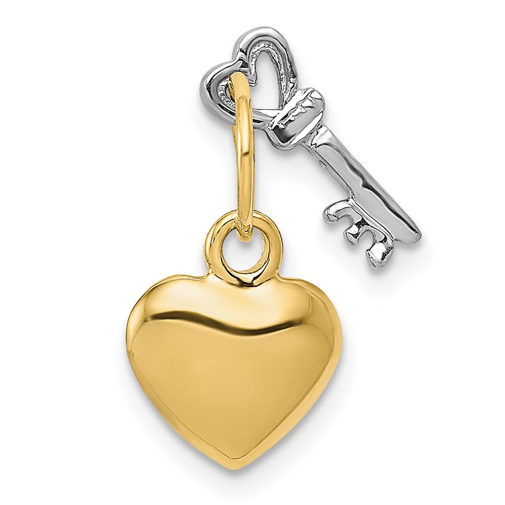 14K Two-tone Polished Moveable Key and Heart Lock Charm-D603