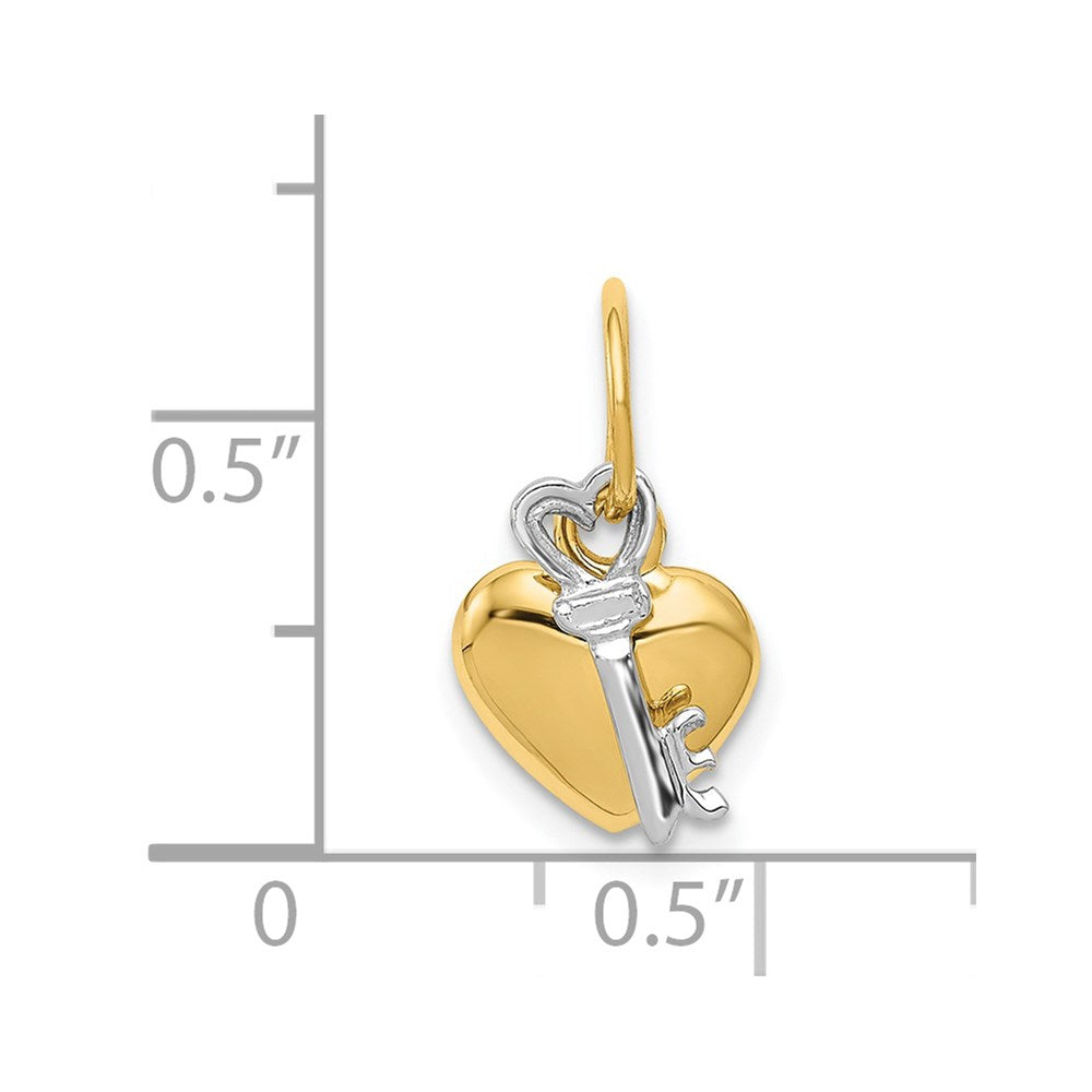 14K Two-tone Polished Moveable Key and Heart Lock Charm-D603