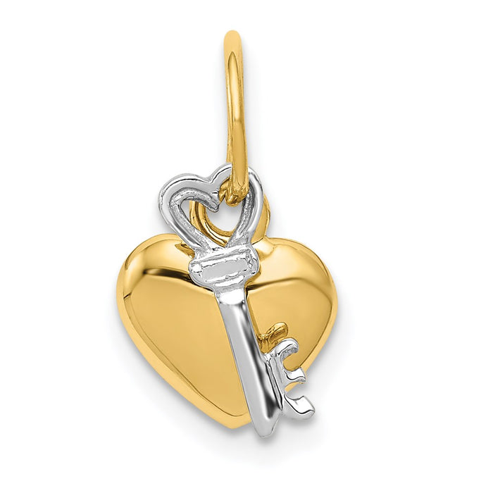 14K Two-tone Polished Moveable Key and Heart Lock Charm-D603