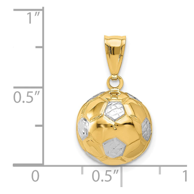 14K w/Rhodium Soccer Ball Pendant-D724