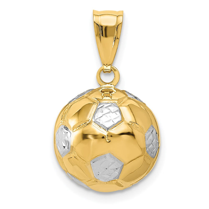 14K w/Rhodium Soccer Ball Pendant-D724