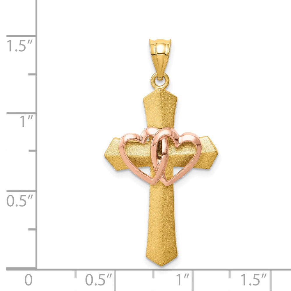 14k Two-tone Double Heart Cross Charm-D821