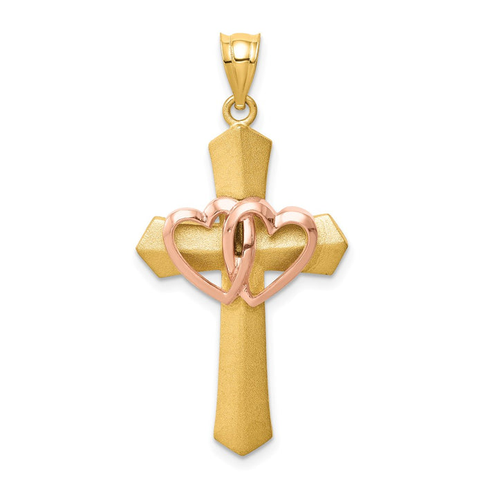 14k Two-tone Double Heart Cross Charm-D821