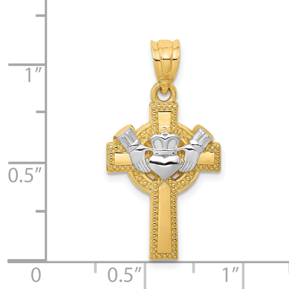 14ky and Rhodium Accent Claddagh Cross Pendant-D859
