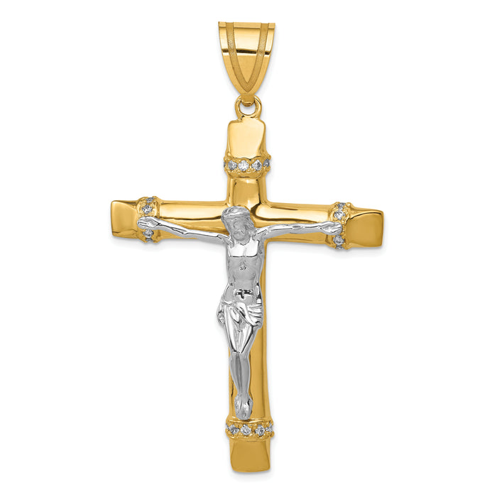 14k Two-tone CZ Crucifix Pendant-D889
