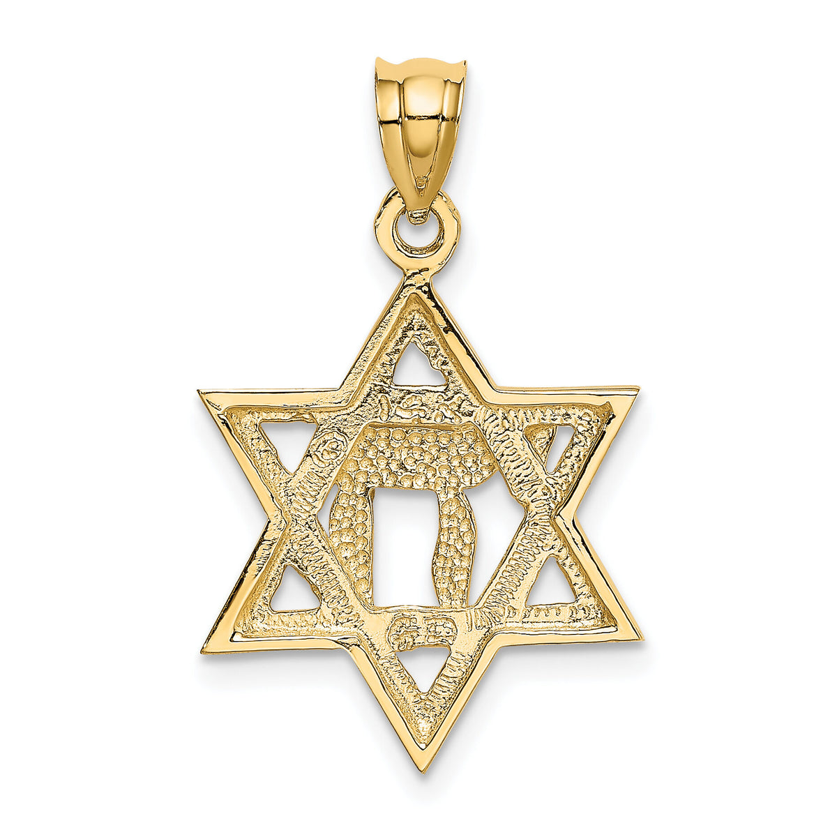 14k Solid Polish Chai in Star of David Charm-D893