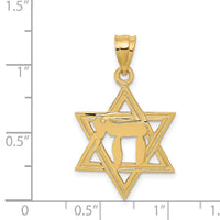 14k Solid Polish Chai in Star of David Charm-D893