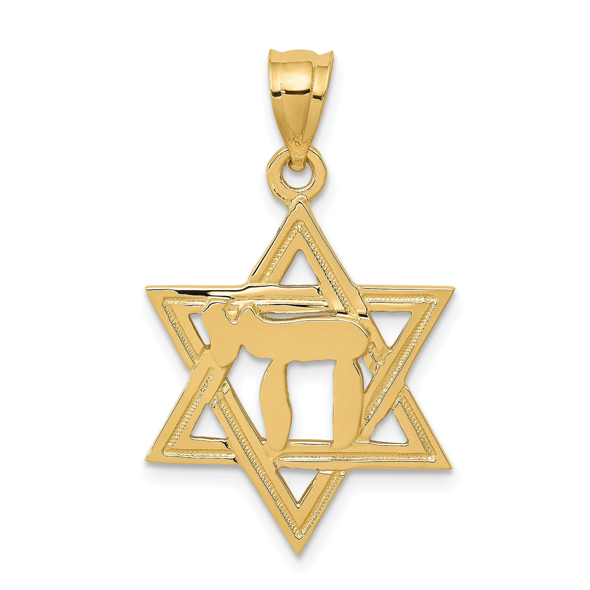 14k Solid Polish Chai in Star of David Charm-D893