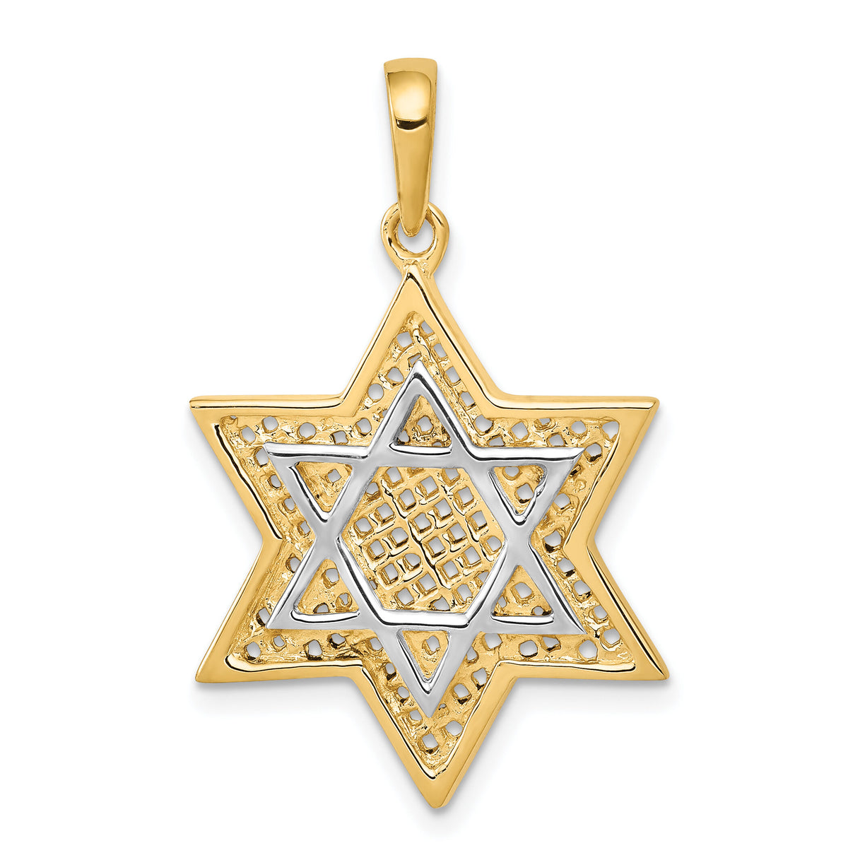 14K w/Rhodium Solid Mesh Star Of David Charm-D895