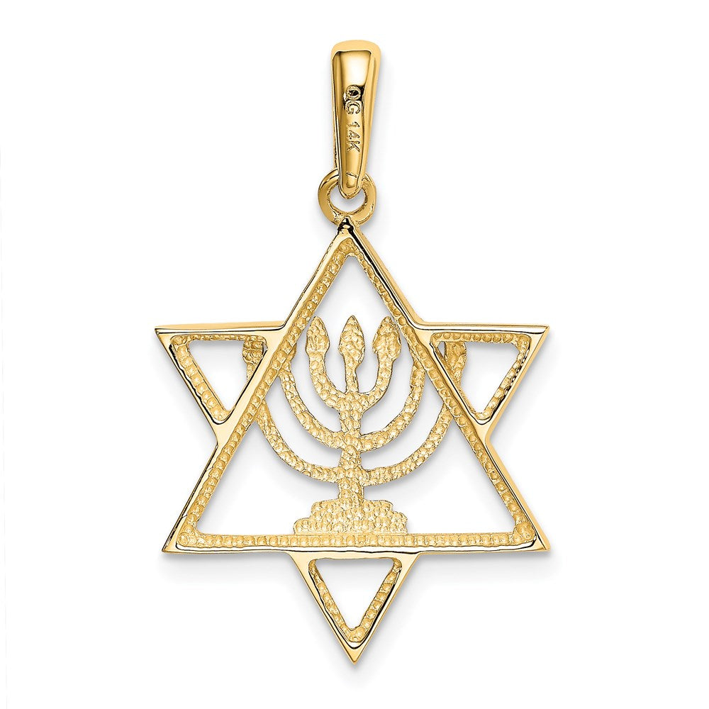 14K w/ White Rhodium Solid Menorah In Star Of David Charm-D896