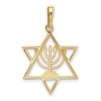 14K w/ White Rhodium Solid Menorah In Star Of David Charm-D896